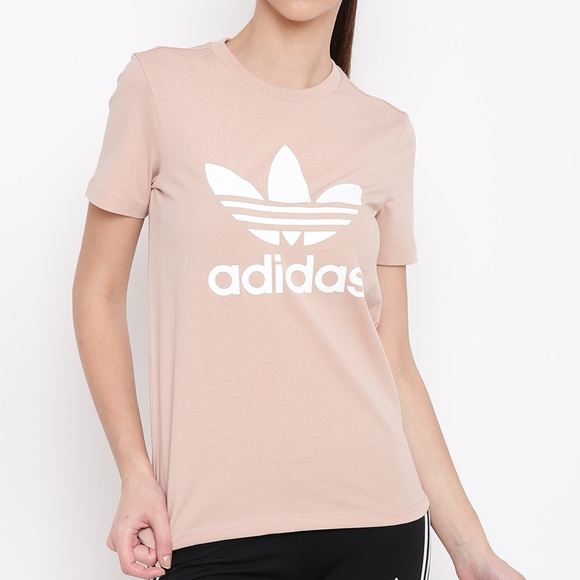 adidas Tops - ADIDAS | Baby Pink & White Logo Short Sleeve Tee Size Small
